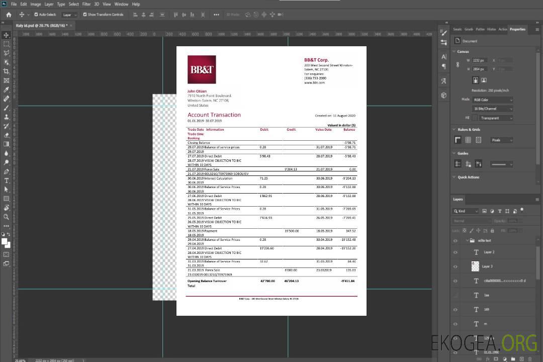 Modèle de relevé bancaire USA BB&T Corp. au format Word et PDF template Modèle de relevé bancaire USA BB&T Corp. au format Word et PDF template